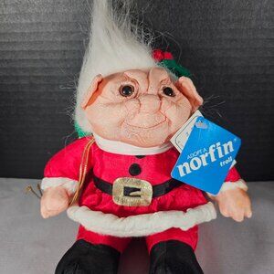 Norfin Plush Parachutes Troll Doll 1992 Soft Stuff Doll Red Santa NWT